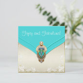 Blauwgroen blauw en goud verjaardagsfeest kaart (Staand voorkant)