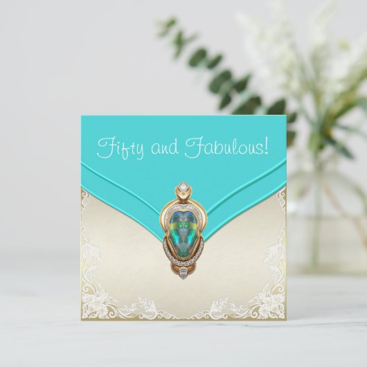 Blauwgroen blauw en goud verjaardagsfeest kaart (Staand voorkant)