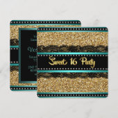 Blauwgroen blauw en goud zoet 16 verjaardagsfeest kaart (Voorkant / Achterkant)