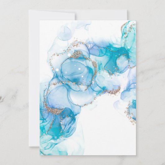 Blauwgroen blauw- en goudalcoholinkt 50e verjaarda kaart (Achterkant)