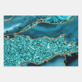 Blauwgroen blauw en goudblauw Glitter Agate Inpakpapier Vel (Voorkant 2)