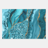 Blauwgroen blauw en goudblauw Glitter Agate Inpakpapier Vel (Voorkant)