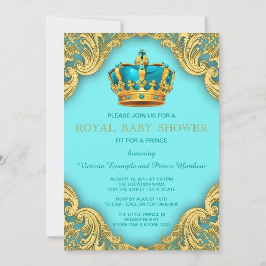 Blauwgroen blauw en gouden Baby shower Kaart (Achterkant)