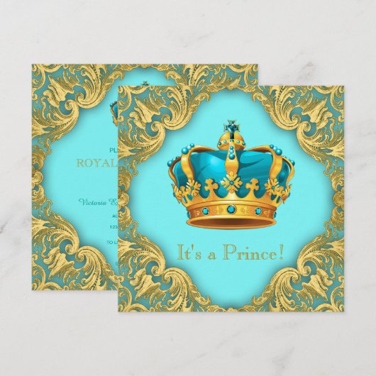 Blauwgroen blauw en gouden Baby shower Kaart (Voorkant / Achterkant)