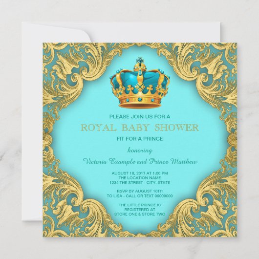 Blauwgroen blauw en gouden Baby shower Kaart (Achterkant)