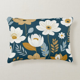 Blauwgroen, blauw en gouden bloemen accent kussen