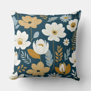 Blauwgroen, blauw en gouden bloemen kussen