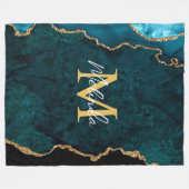 Blauwgroen Blauw en Gouden Marmeren Agaat Fleece Deken (Voorkant (Horizontaal))