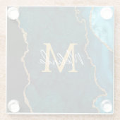 Blauwgroen Blauw en Gouden Marmeren Agaat Glazen Onderzetter (Achterkant)