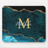 Blauwgroen Blauw en Gouden Marmeren Agaat Muismat (Voorkant)