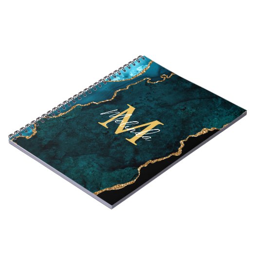 Blauwgroen Blauw en Gouden Marmeren Agaat Notitieboek (Linkerzijde)