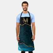 Blauwgroen Blauw en Gouden Marmeren Agaat Schort (Gedragen)