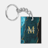 Blauwgroen Blauw en Gouden Marmeren Agaat Sleutelhanger (Voorkant Links)