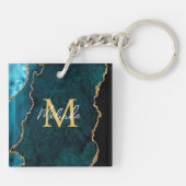 Blauwgroen Blauw en Gouden Marmeren Agaat Sleutelhanger (Achterkant)