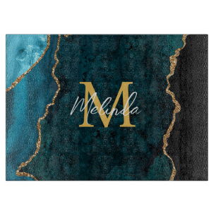 Blauwgroen Blauw en Gouden Marmeren Agaat Snijplank