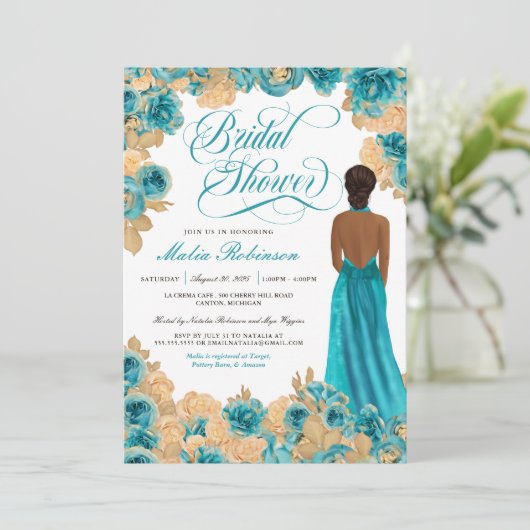 Blauwgroen blauw en gouden Rozen Elegant Gewonnen  Kaart (Staand voorkant)