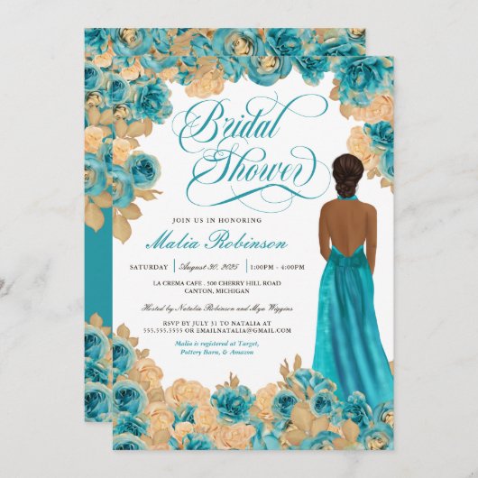 Blauwgroen blauw en gouden Rozen Elegant Gewonnen  Kaart (Voorkant / Achterkant)