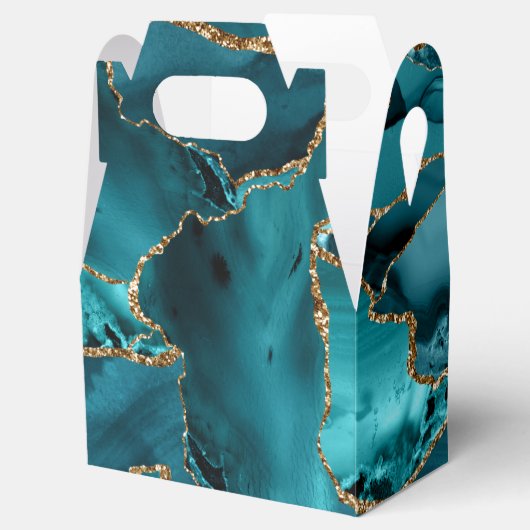 Blauwgroen blauw en goudglitteragaat bedankdoosjes (Geopend)