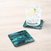 Blauwgroen blauw en goudglitteragaat bier onderzetter (Rechterzijde)