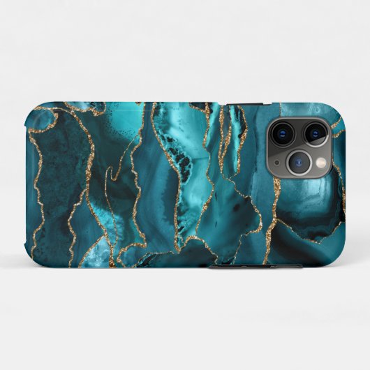 Blauwgroen blauw en goudglitteragaat Case-Mate iPhone case (Achterkant (horizontaal))
