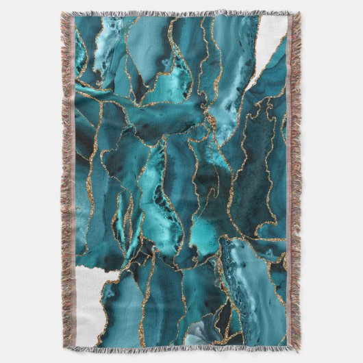 Blauwgroen blauw en goudglitteragaat deken (Voorkant Verticaal)