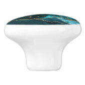 Blauwgroen blauw en goudglitteragaat keramische knop (Zijkant)