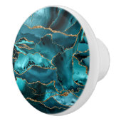 Blauwgroen blauw en goudglitteragaat keramische knop (Rechts)