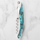 Blauwgroen blauw en goudglitteragaat kurkentrekker (Voorkant)