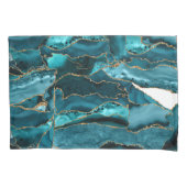 Blauwgroen blauw en goudglitteragaat kussensloop (Voorkant-Links)