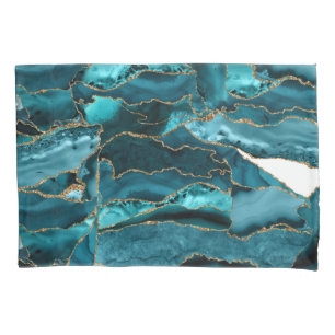 Blauwgroen blauw en goudglitteragaat kussensloop