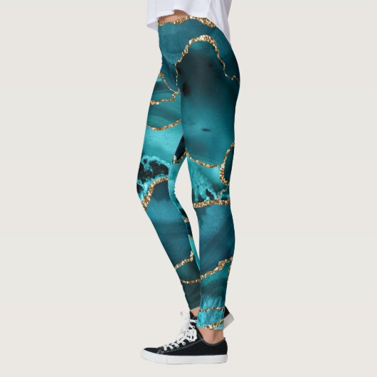 Blauwgroen blauw en goudglitteragaat leggings (Links)