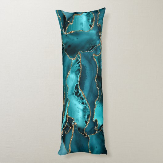 Blauwgroen blauw en goudglitteragaat lichaamskussen (Achterkant (Verticaal))