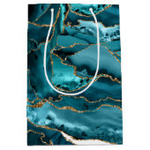 Blauwgroen blauw en goudglitteragaat medium cadeauzakje (Voorkant)