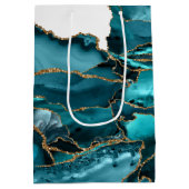 Blauwgroen blauw en goudglitteragaat medium cadeauzakje (Achterkant)