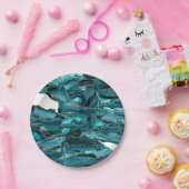 Blauwgroen blauw en goudglitteragaat papieren bordje (Feest)