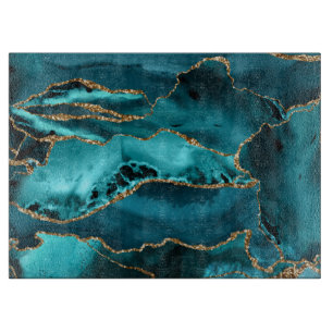 Blauwgroen blauw en goudglitteragaat snijplank