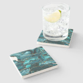 Blauwgroen blauw en goudglitteragaat stenen onderzetter (Zijkant)