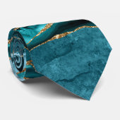 Blauwgroen blauw en goudglitteragaat stropdas (Opgerold)