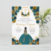 Blauwgroen blauw en goudgroen Elegant Quinceañera Kaart (Staand voorkant)