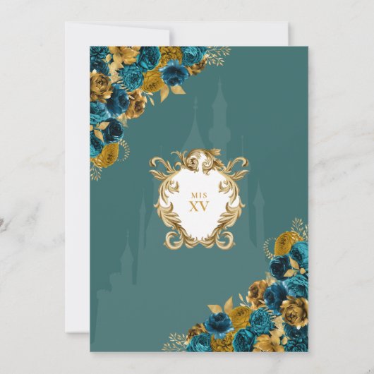 Blauwgroen blauw en goudgroen Elegant Quinceañera Kaart (Achterkant)