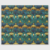 Blauwgroen, blauw en goudpacock Glas in lood Cadeaupapier (Vlak)