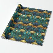 Blauwgroen, blauw en goudpacock Glas in lood Cadeaupapier (Uitgerold)