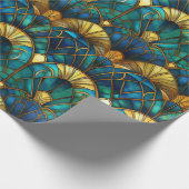 Blauwgroen, blauw en goudpacock Glas in lood Cadeaupapier (Hoek)