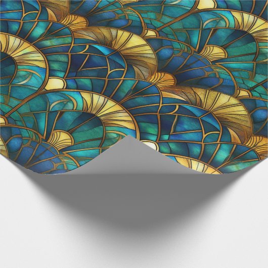 Blauwgroen, blauw en goudpacock Glas in lood Cadeaupapier (Hoek)