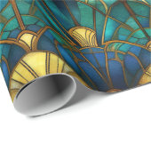 Blauwgroen, blauw en goudpacock Glas in lood Cadeaupapier (Rol Hoek)