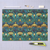 Blauwgroen, blauw en goudpacock Glas in lood Tissuepapier (Craft)