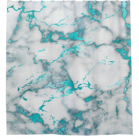blauwgroen blauw en grijs marmeren steen douchegordijn (Voorkant)