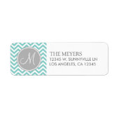 Blauwgroen Blauw en Grijs Modern Chevron met Monog Etiket (Voorkant)