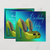 Blauwgroen blauw en limoen groen verjaardagsfeestj kaart (Voorkant / Achterkant)