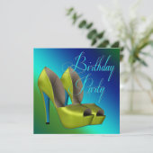 Blauwgroen blauw en limoen groen verjaardagsfeestj kaart (Staand voorkant)